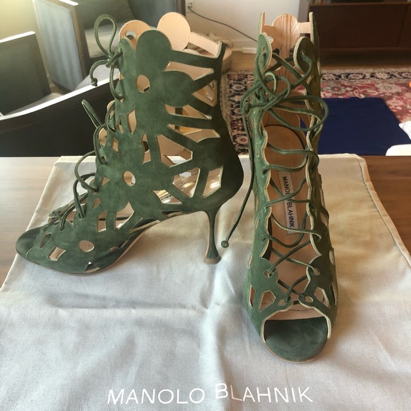 Manolo Blahnik Kahikalow Suede Cutout Bootie - Picture 1 of 7